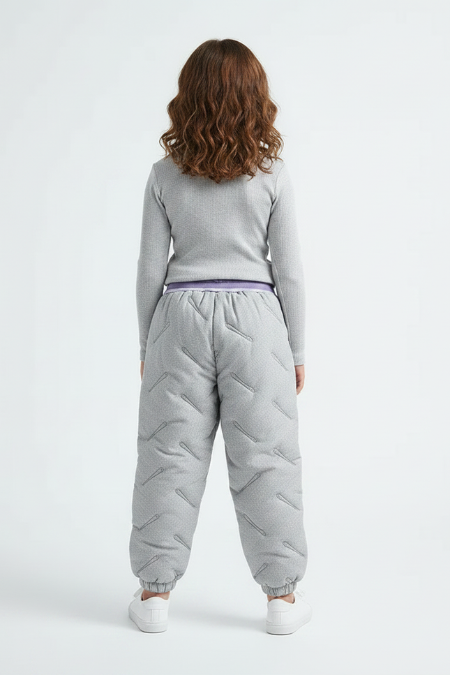 Pantalon Parachute Gris Matelassé Enfant Confortable Hiver - Molleton - vue 2