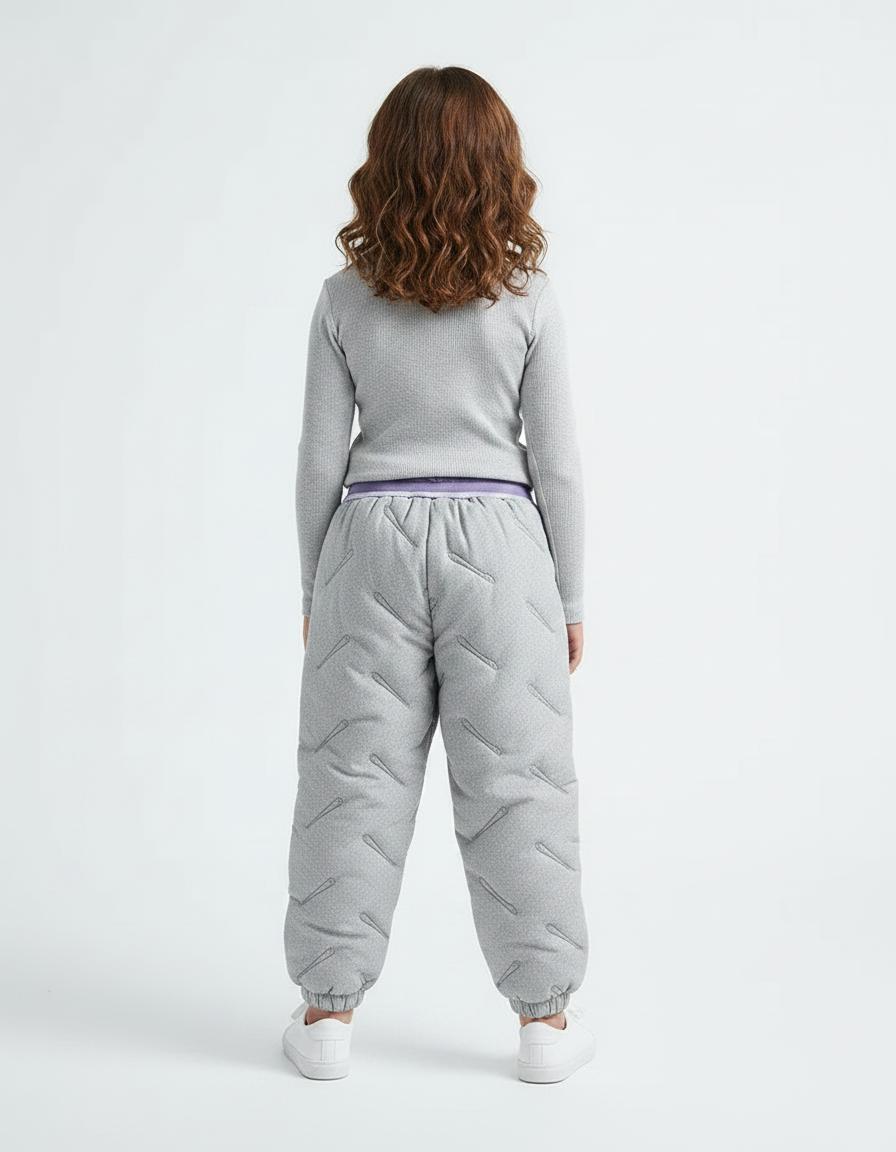 Pantalon Parachute Gris Matelassé Enfant Confortable Hiver - Molleton - vue 2