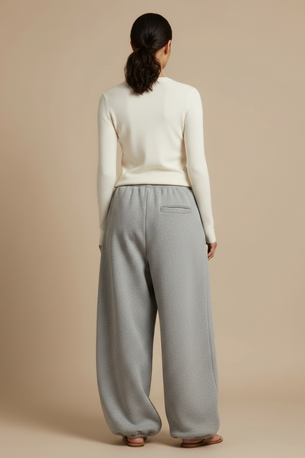 Pantalon Parachute Gris Ample Molleton Brodé Décontracté - vue 2