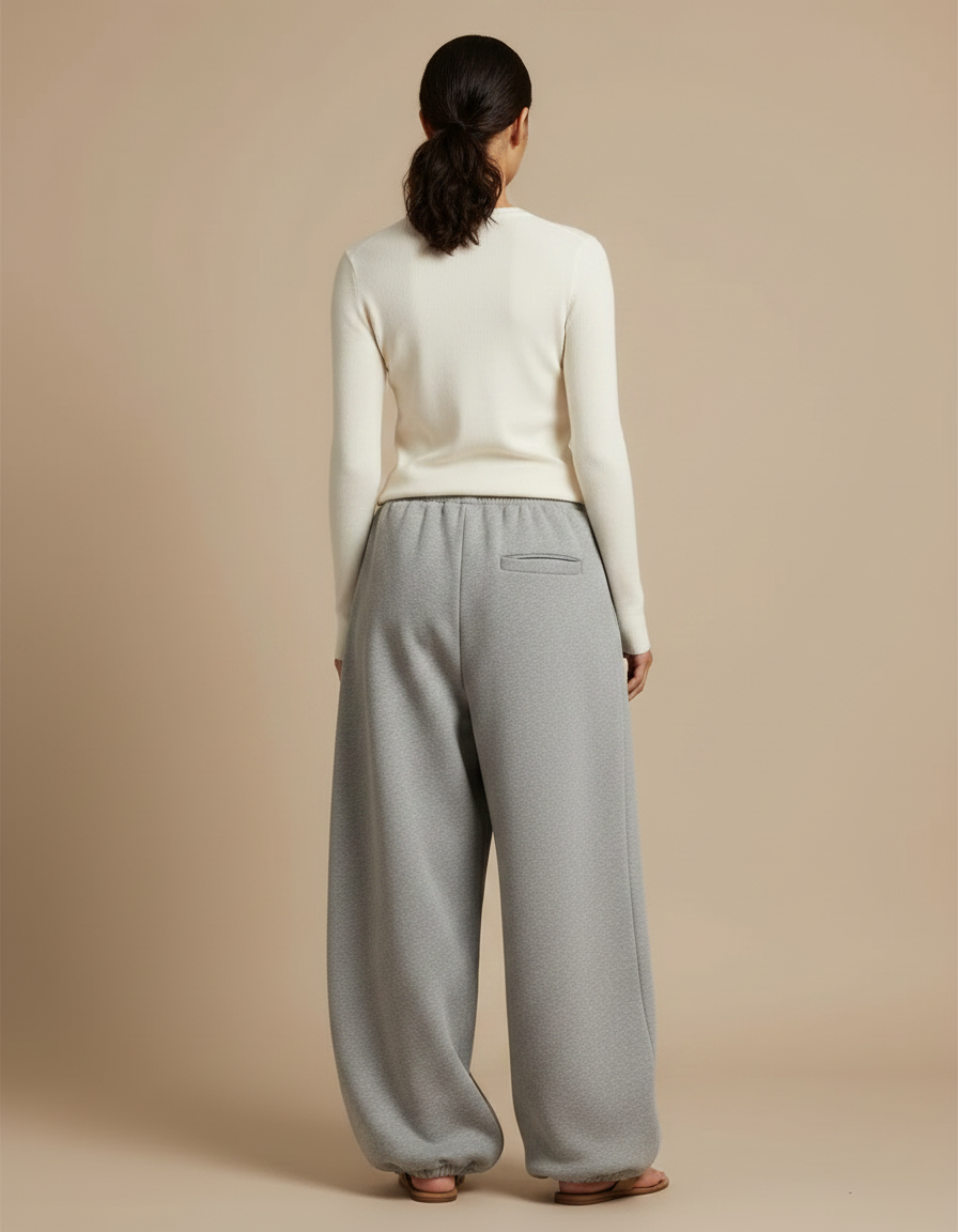 Pantalon Parachute Gris Ample Molleton Brodé Décontracté - vue 2