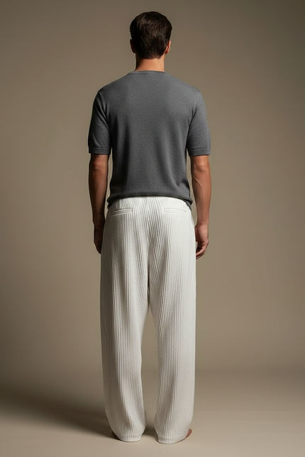 Pantalon Parachute Plissé Ample Blanc Décontracté Homme - Polyester - vue 2