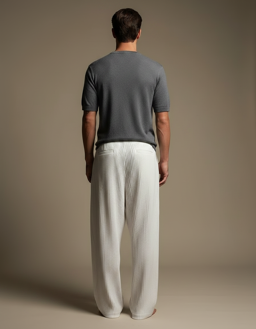 Pantalon Parachute Plissé Ample Blanc Décontracté Homme - Polyester - vue 2