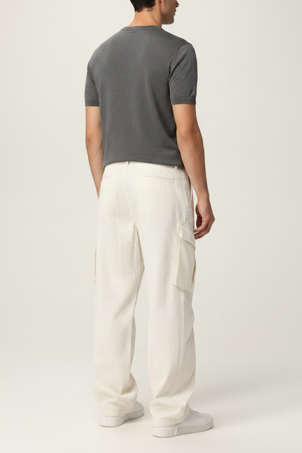 Pantalon Parachute Crème Ample Multi-poches Décontracté - Beige Toile - vue 2
