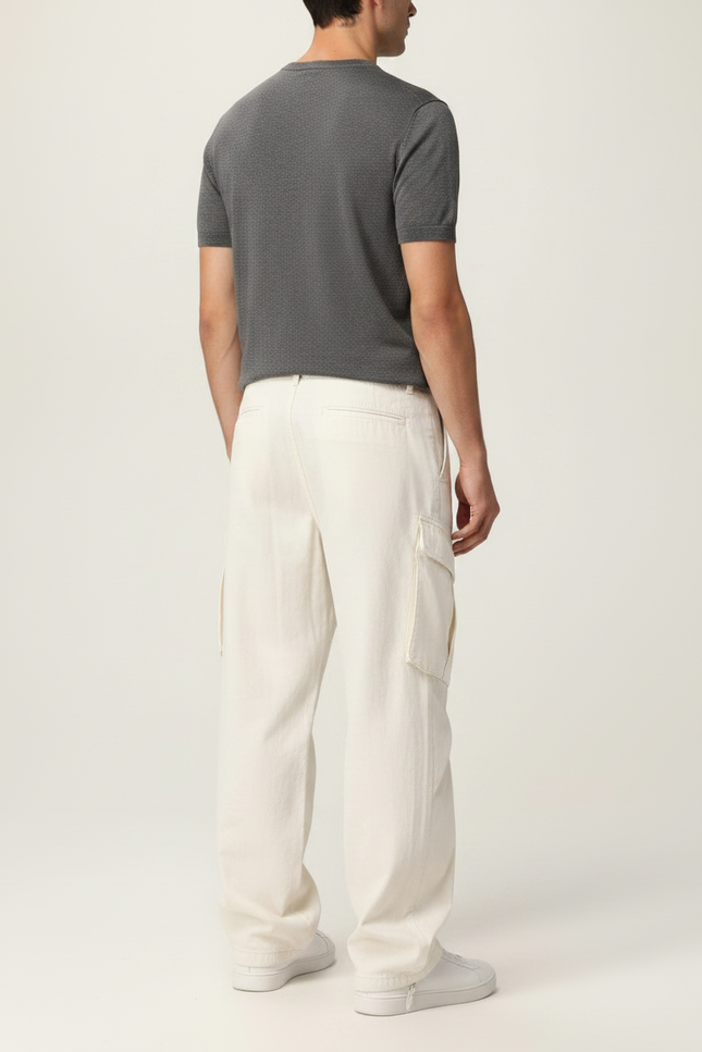 Pantalon Parachute Crème Ample Multi-poches Décontracté - Beige Toile - vue 2
