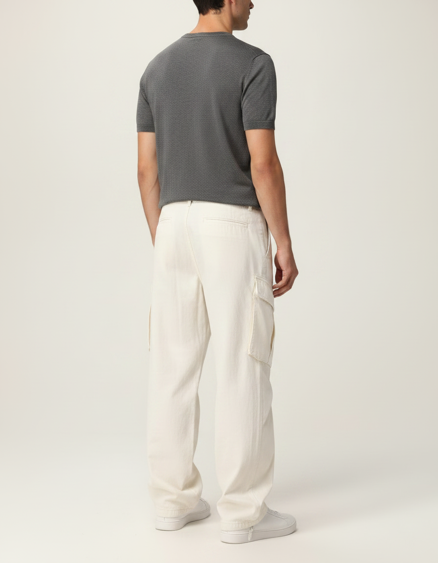 Pantalon Parachute Crème Ample Multi-poches Décontracté - Beige Toile - vue 2
