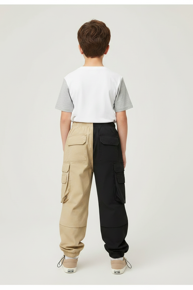 Pantalon Parachute Bicolore Cargo Ample Unisexe - Multicolore Toile - vue 2