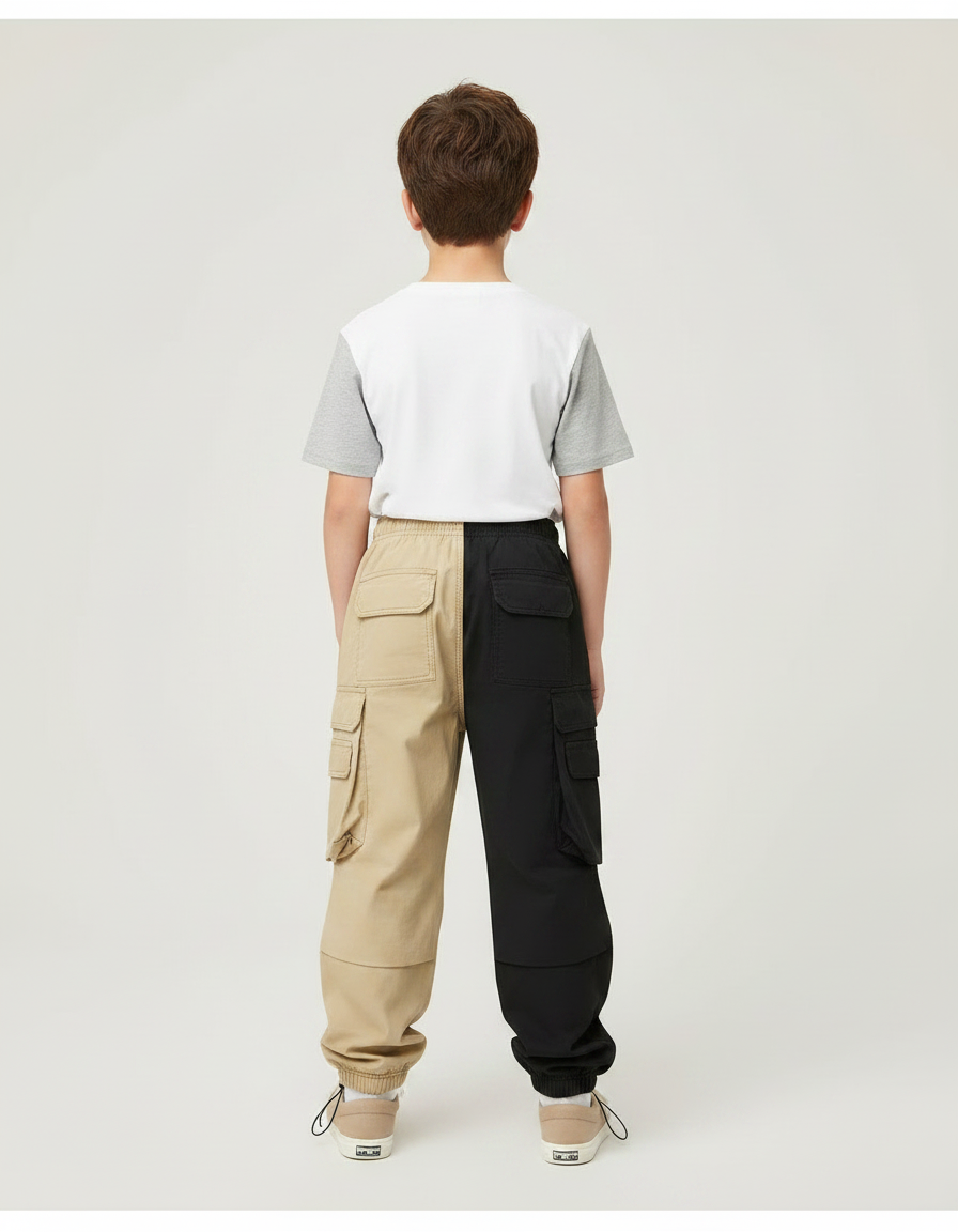 Pantalon Parachute Bicolore Cargo Ample Unisexe - Multicolore Toile - vue 2
