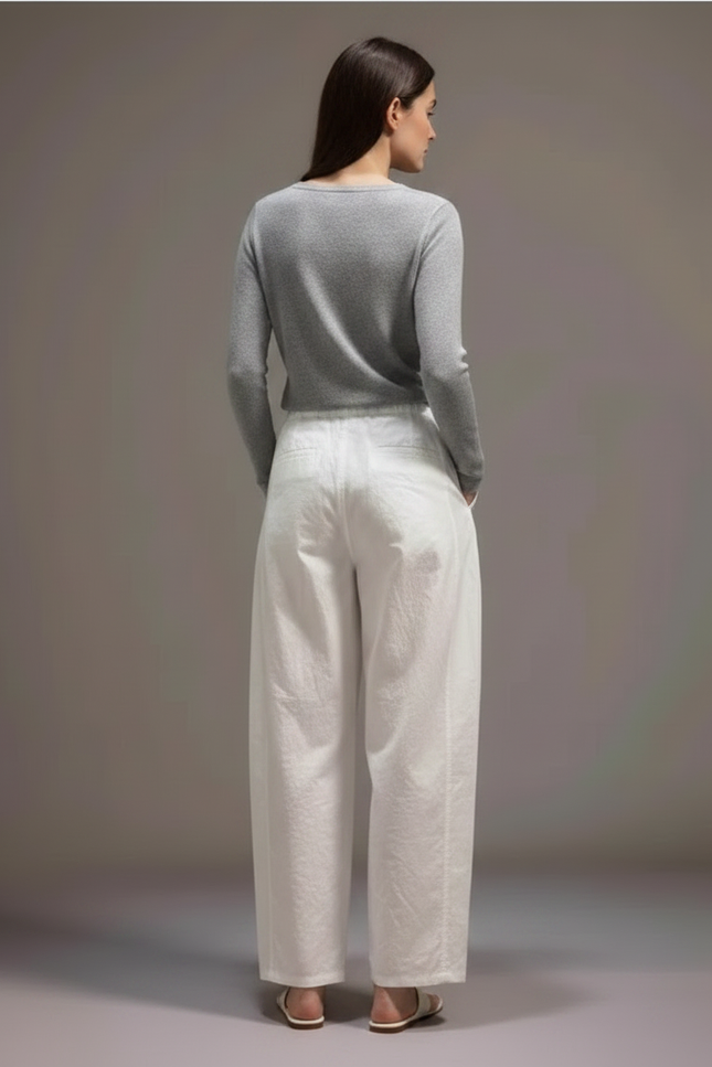 Pantalon Parachute Blanc Ample Fluide Décontracté Femme - Lin - vue 2
