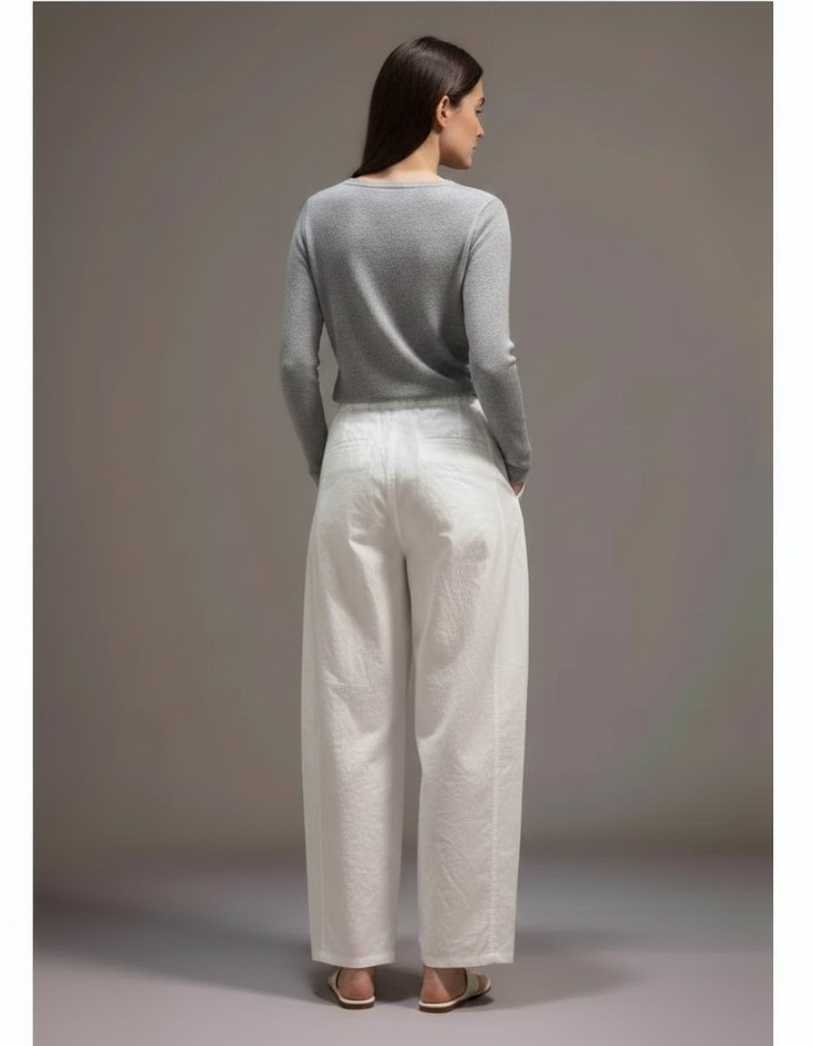 Pantalon Parachute Blanc Ample Fluide Décontracté Femme - Lin - vue 2