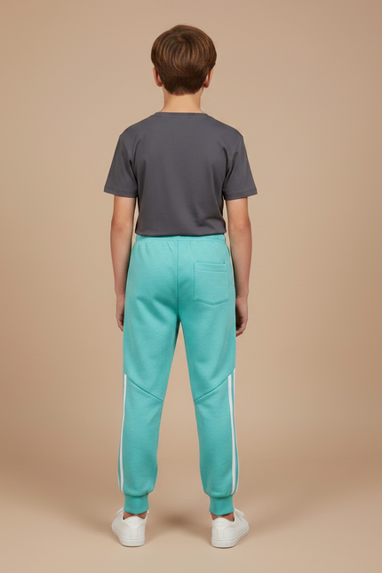 Pantalon Parachute Turquoise Ample Coton Rayures Garçon - Bleu Molleton - vue 2