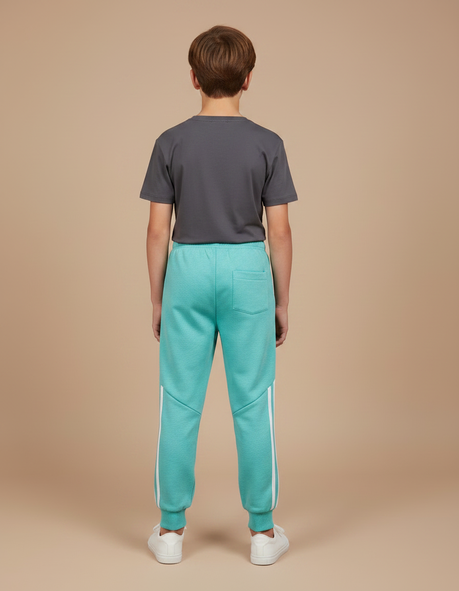 Pantalon Parachute Turquoise Ample Coton Rayures Garçon - Bleu Molleton - vue 2