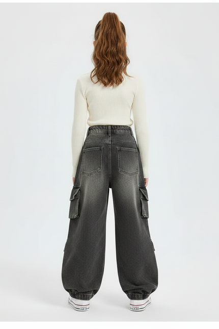 Pantalon Parachute Gris Délavé Cargo Ample Enfant - Jean - vue 2