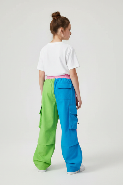 Pantalon Parachute Bicolore Cargo Ample Enfant Décontracté - Multicolore Polyester - vue 2