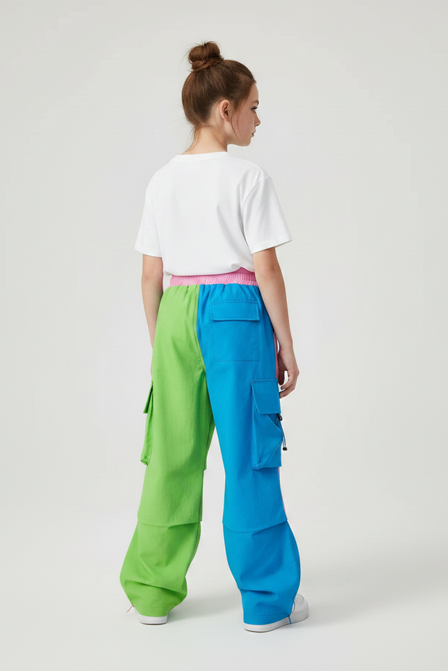 Pantalon Parachute Bicolore Cargo Ample Enfant Décontracté - Multicolore Polyester - vue 2