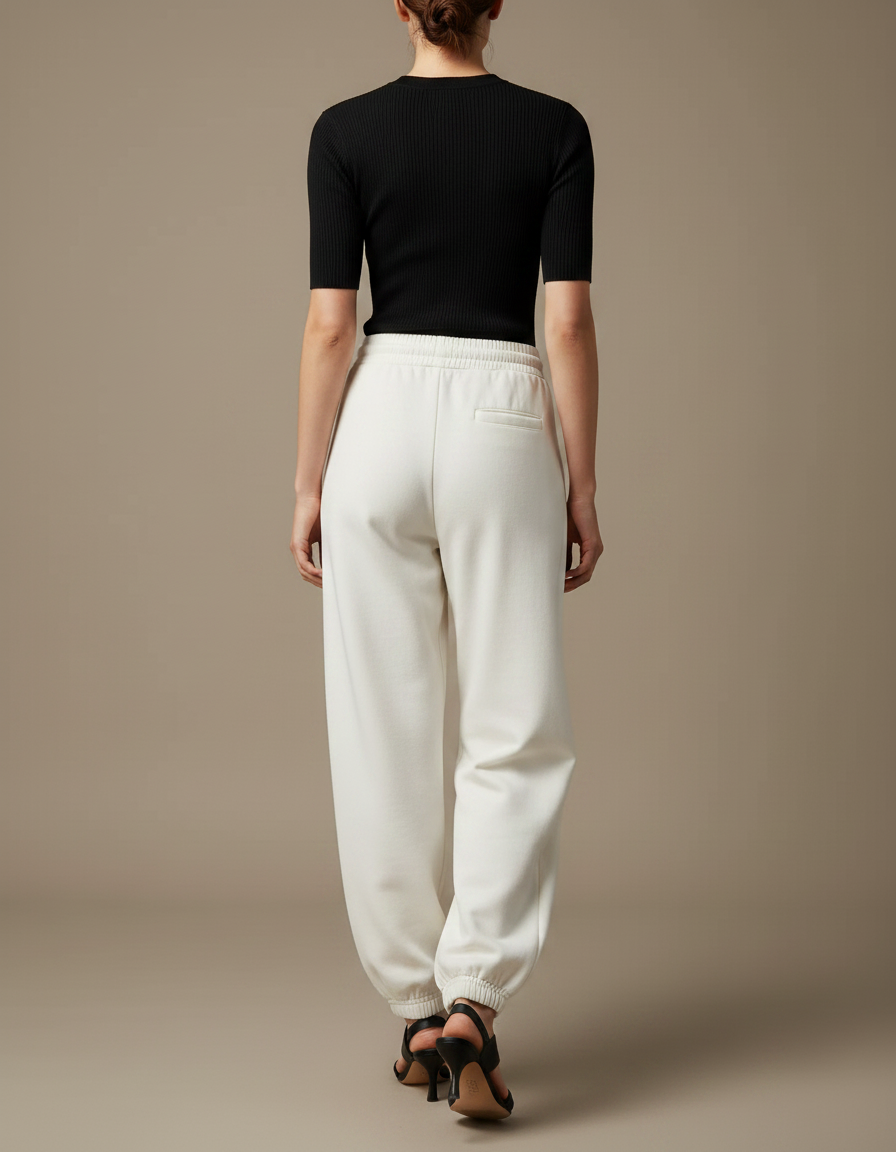 Pantalon Parachute Blanc Ample Cordon Décontracté - Molleton - vue 2