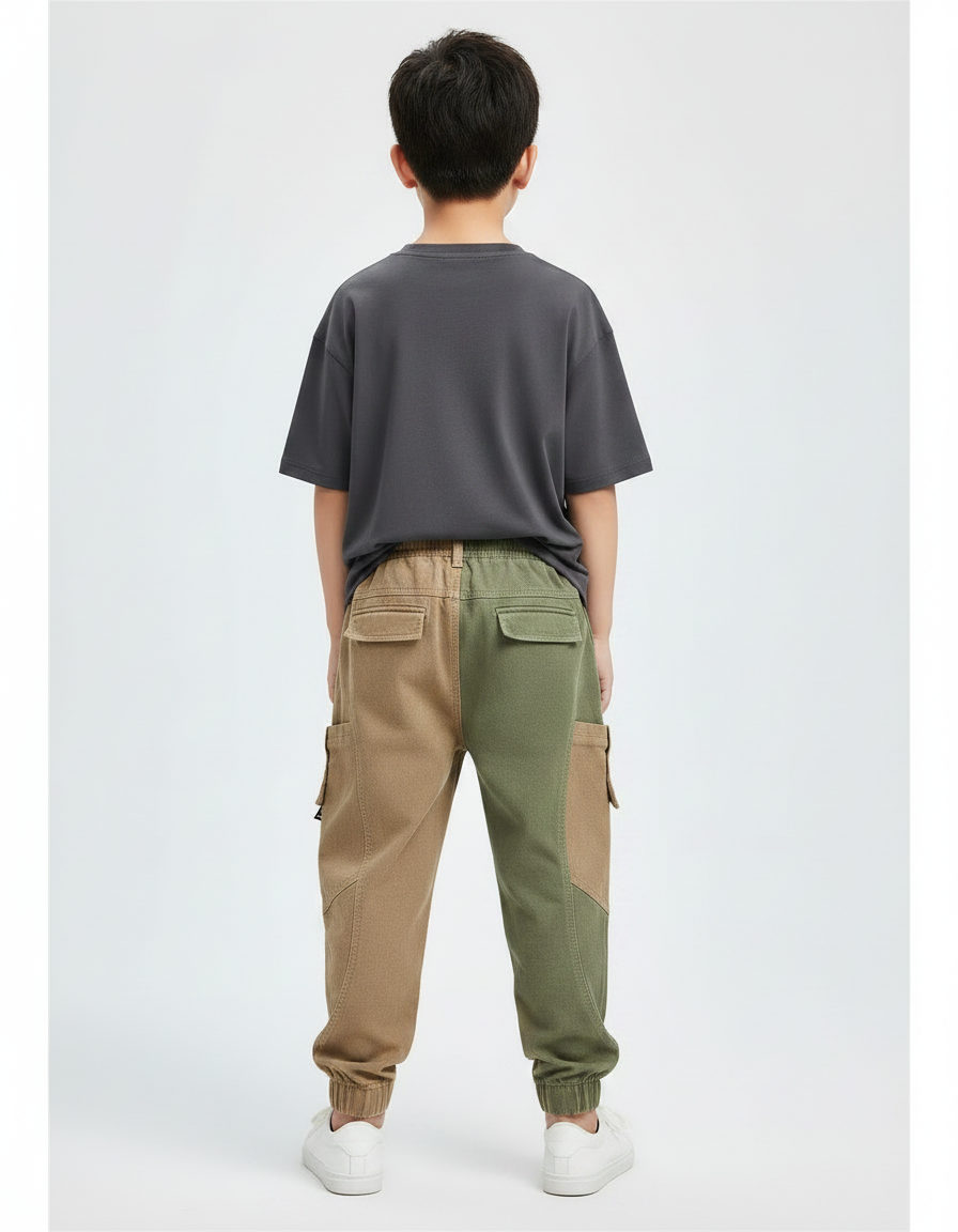 Pantalon Parachute Bicolore Cargo Ample Garçon Coton - Multicolore Toile - vue 2