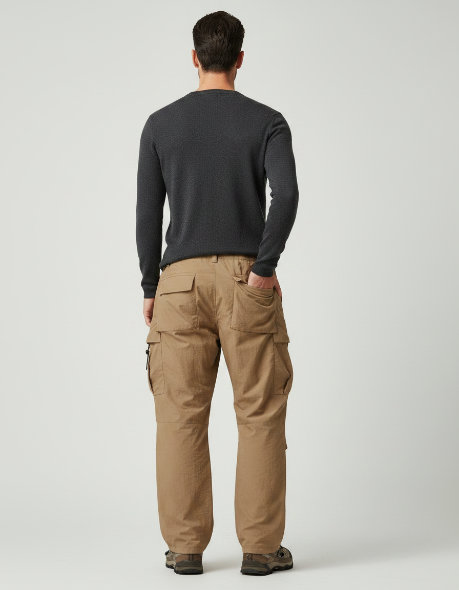 Pantalon Parachute Beige Cargo Ample Outdoor Homme - Polyester - vue 2