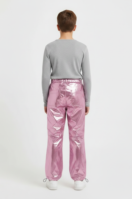 Pantalon Parachute Métallisé Rose Ample Brillant Enfant - Polyester - vue 2