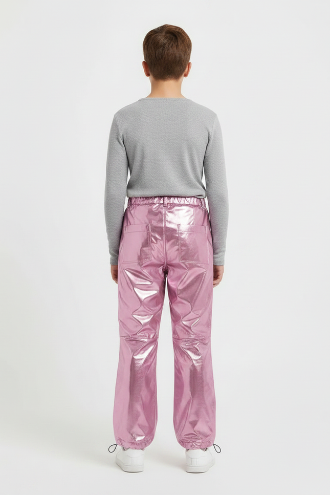 Pantalon Parachute Métallisé Rose Ample Brillant Enfant - Polyester - vue 2