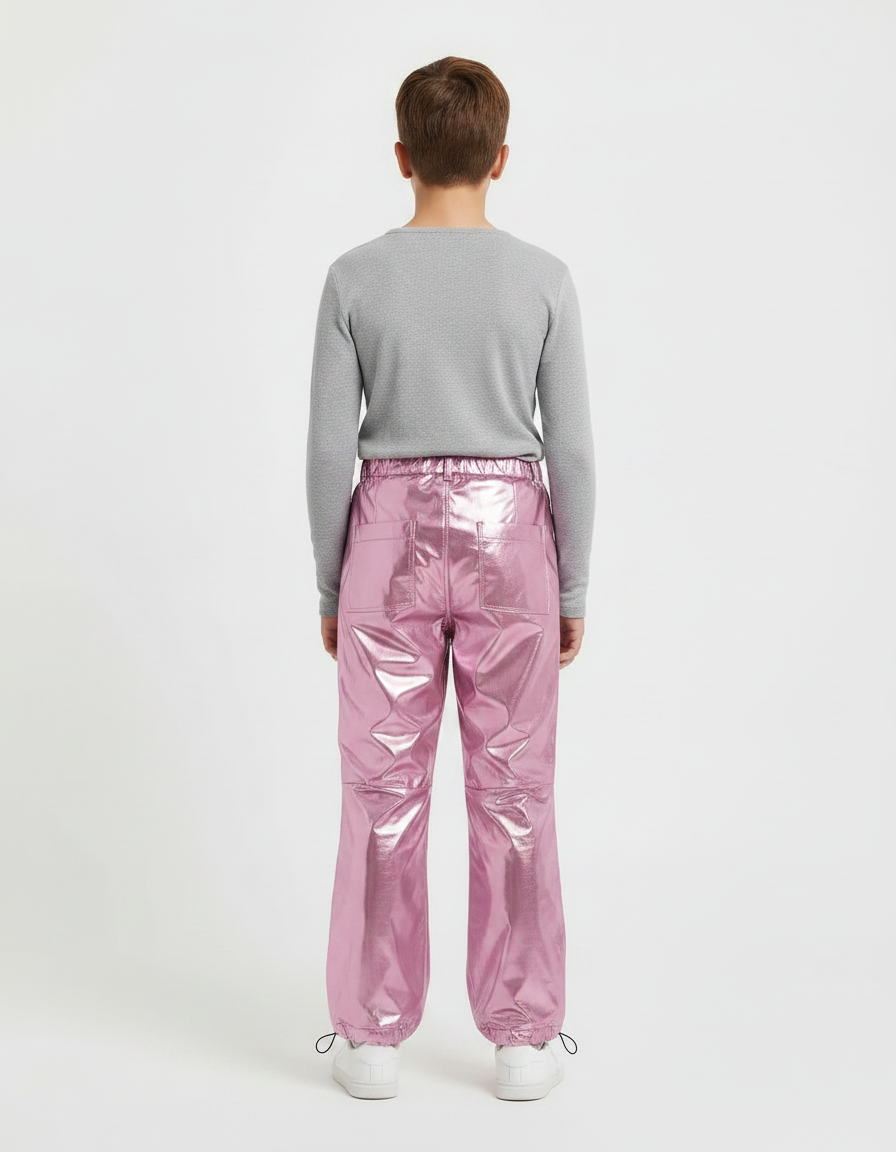 Pantalon Parachute Métallisé Rose Ample Brillant Enfant - Polyester - vue 2