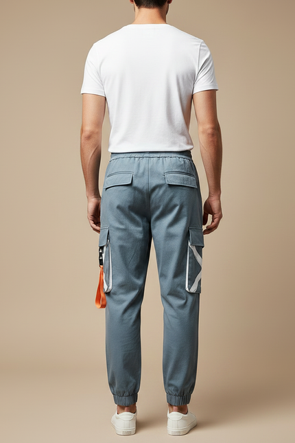 Pantalon Parachute Gris Imprimé Cargo Cordon Homme - Toile - vue 2