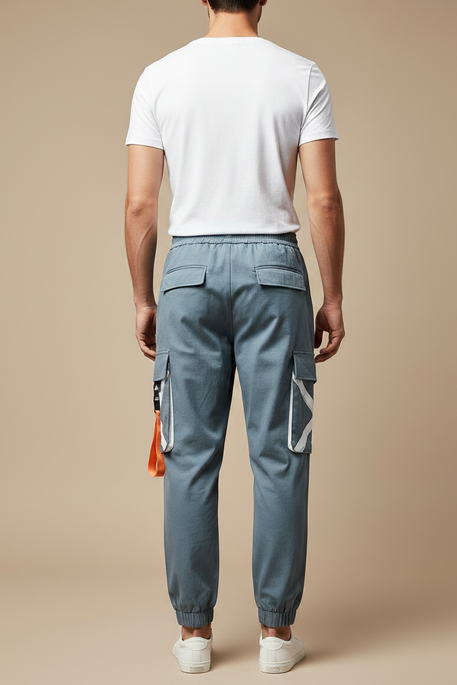 Pantalon Parachute Gris Imprimé Cargo Cordon Homme - Toile - vue 2