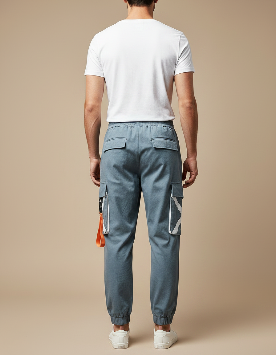 Pantalon Parachute Gris Imprimé Cargo Cordon Homme - Toile - vue 2