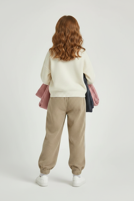 Pantalon Parachute Beige Côtelé Lettre C Fille - Cordé - vue 2