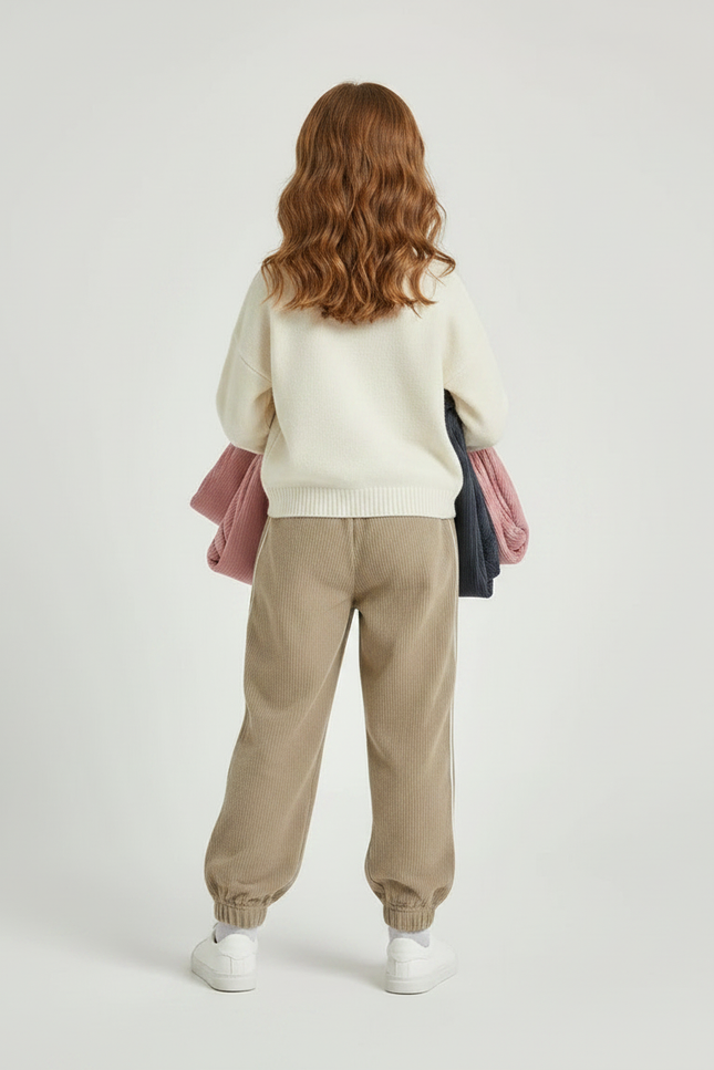Pantalon Parachute Beige Côtelé Lettre C Fille - Cordé - vue 2
