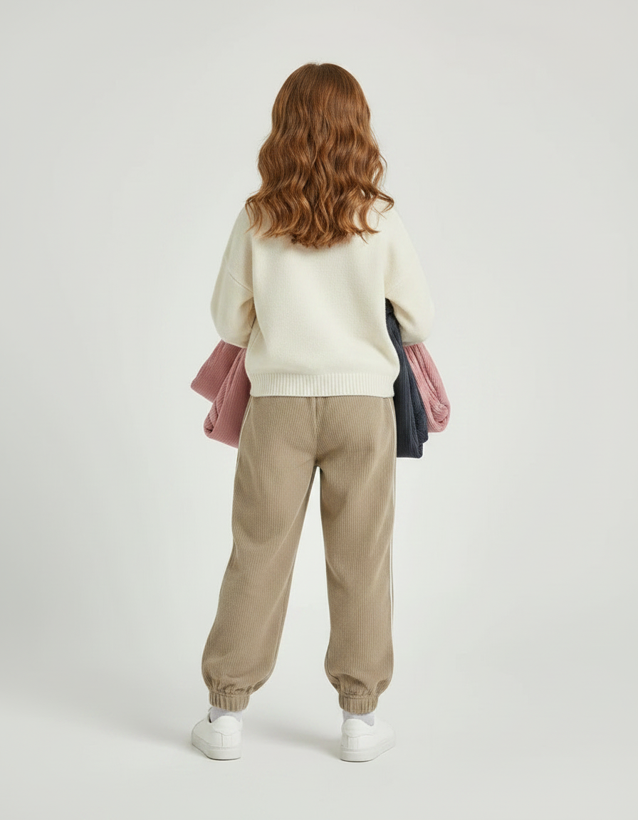 Pantalon Parachute Beige Côtelé Lettre C Fille - Cordé - vue 2