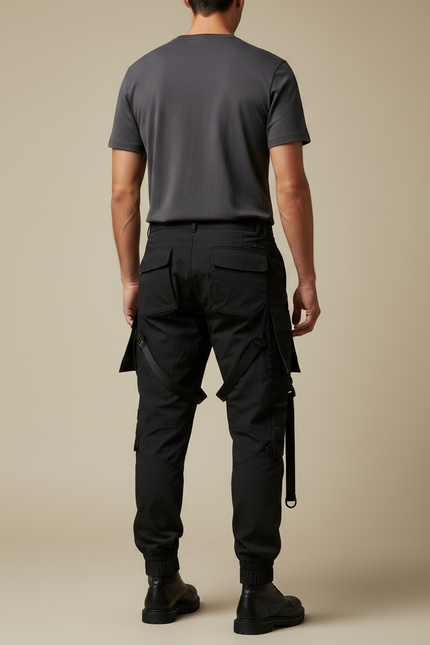 Pantalon Parachute Noir Tactique Cargo Homme Jogger - Polyester - vue 2