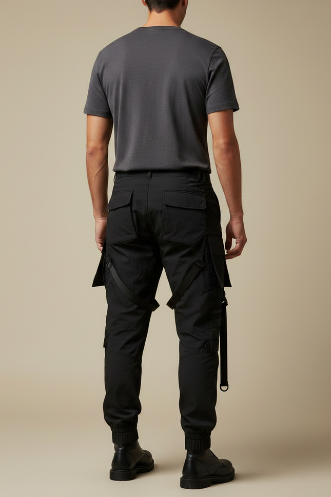 Pantalon Parachute Noir Tactique Cargo Homme Jogger - Polyester - vue 2