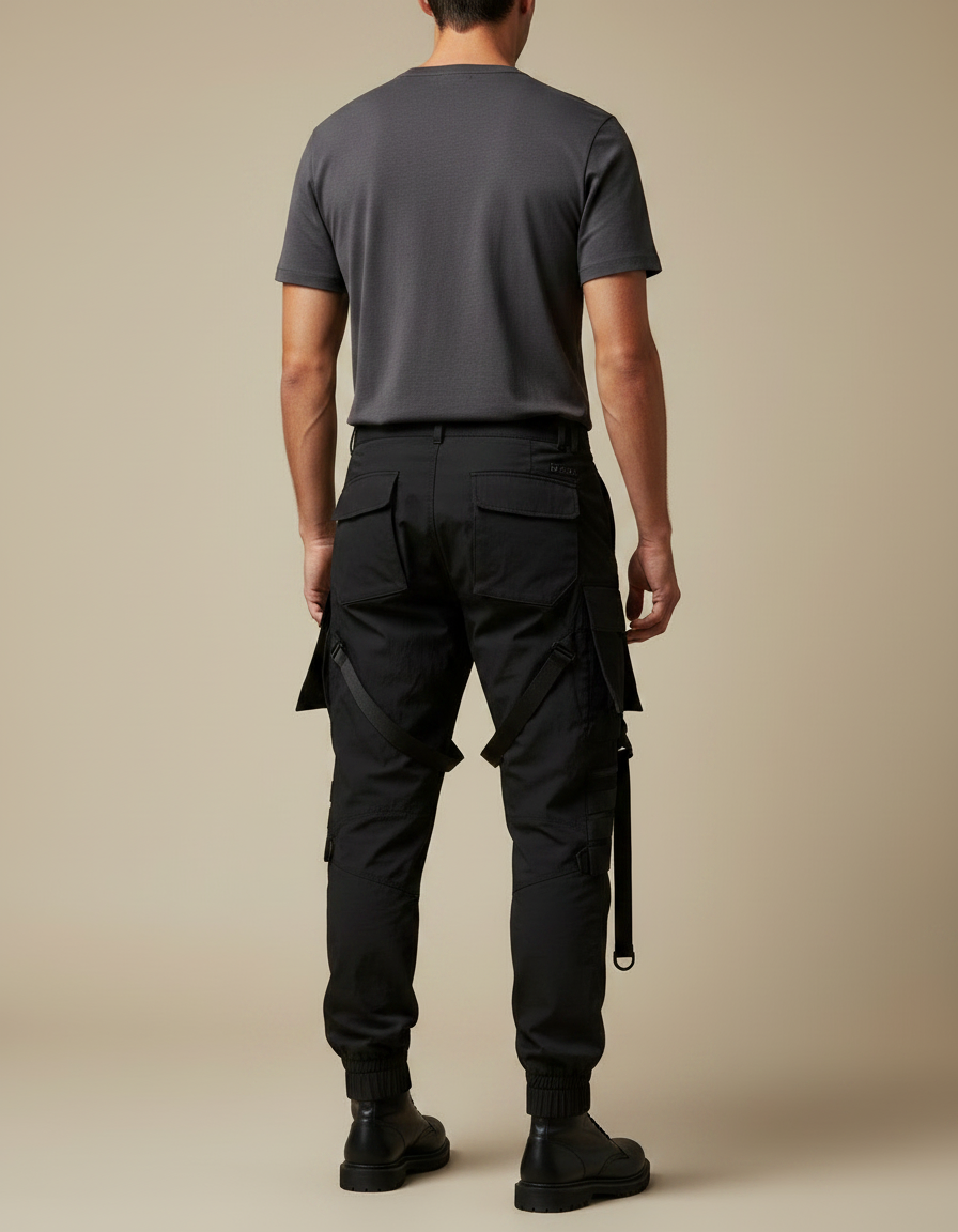 Pantalon Parachute Noir Tactique Cargo Homme Jogger - Polyester - vue 2