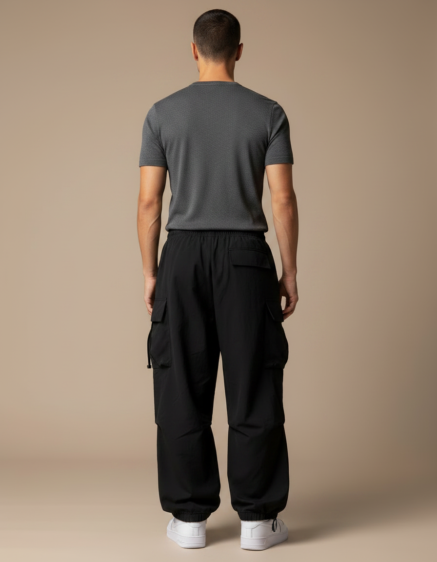 Pantalon Parachute Noir - Polyester - vue 2