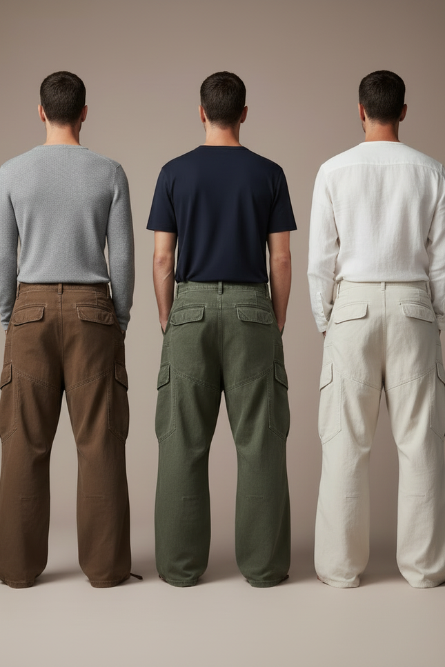 Pantalon Parachute Cargo Ample Coton Décontracté Homme - Kaki - vue 2