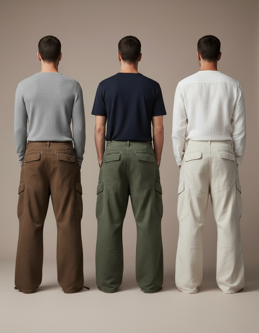 Pantalon Parachute Cargo Ample Coton Décontracté Homme - Kaki - vue 2