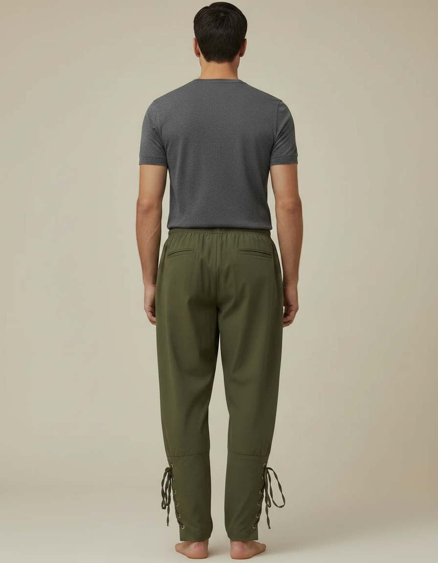 Pantalon Parachute Kaki Ample Lacets Homme Décontracté - Gabardine - vue 2