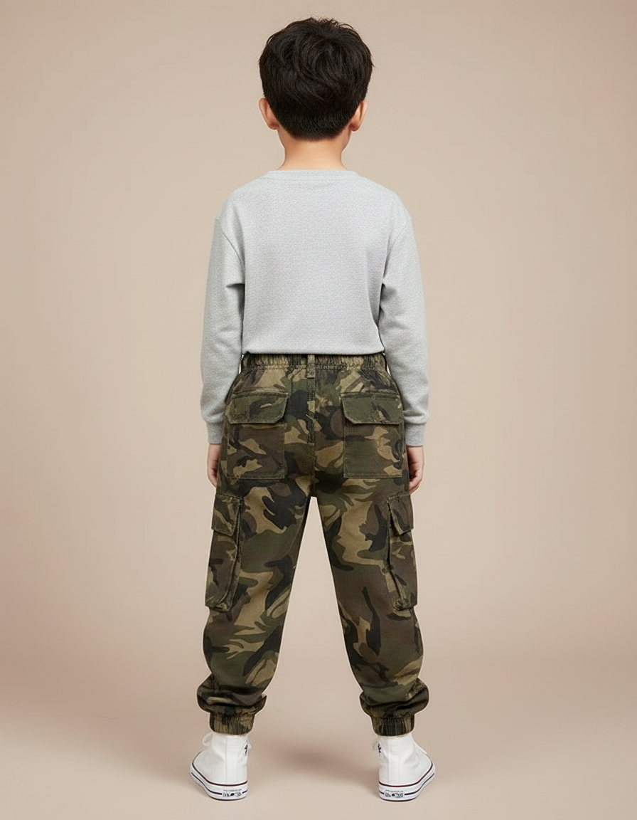Pantalon Parachute Camouflage Cargo Ample Enfant Coton - Multicolore - vue 2