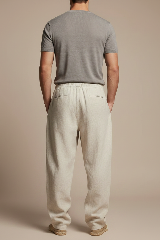 Pantalon Parachute Beige Lin Ample Décontracté Homme - vue 2