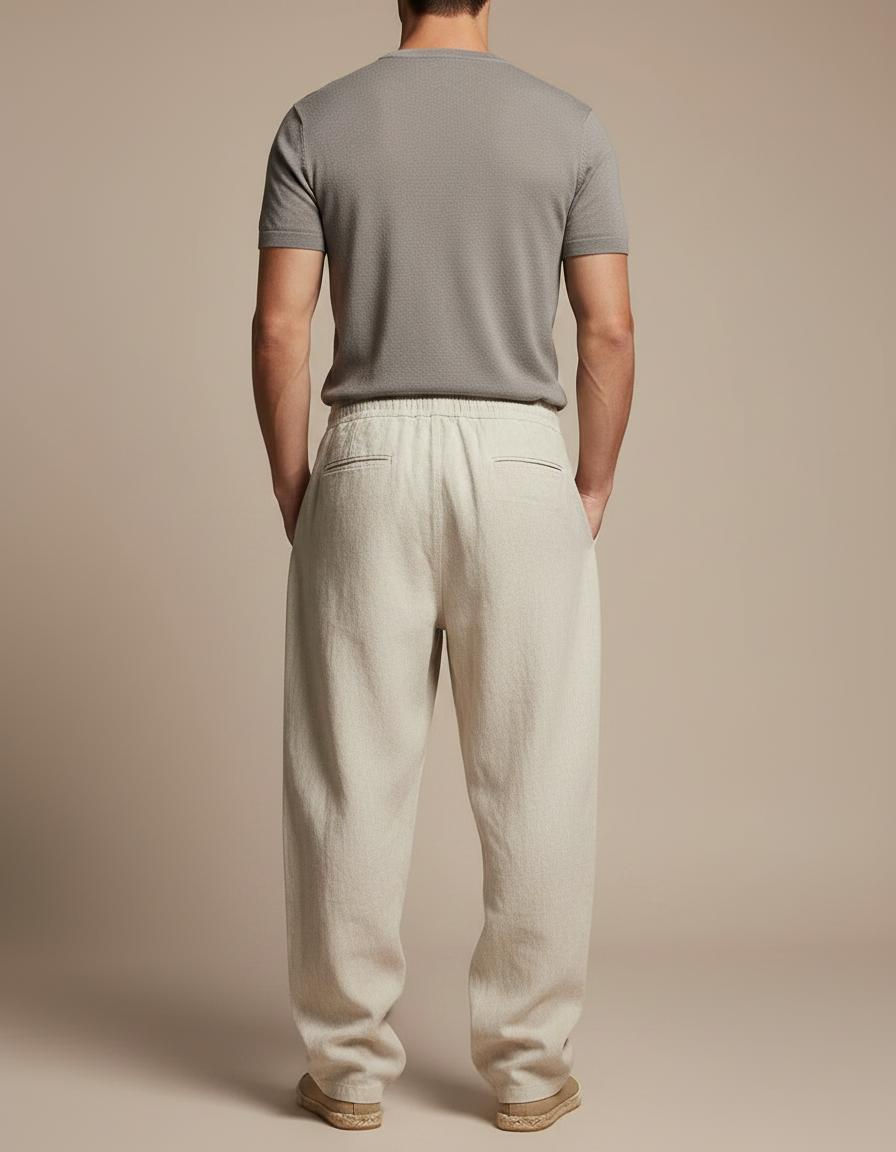 Pantalon Parachute Beige Lin Ample Décontracté Homme - vue 2