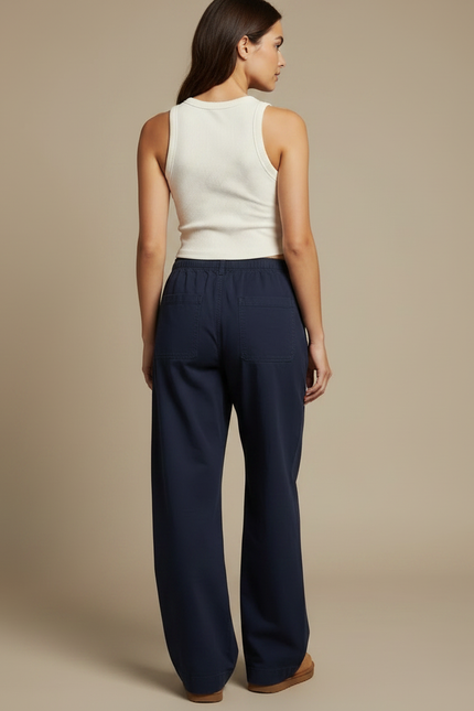 Pantalon Parachute Bleu Marine Ample Cordon Décontracté Femme - Gabardine - vue 2