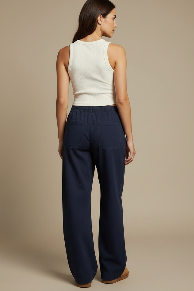 Pantalon Parachute Bleu Marine Ample Cordon Décontracté Femme - Gabardine - vue 2