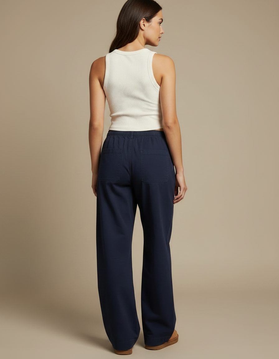 Pantalon Parachute Bleu Marine Ample Cordon Décontracté Femme - Gabardine - vue 2
