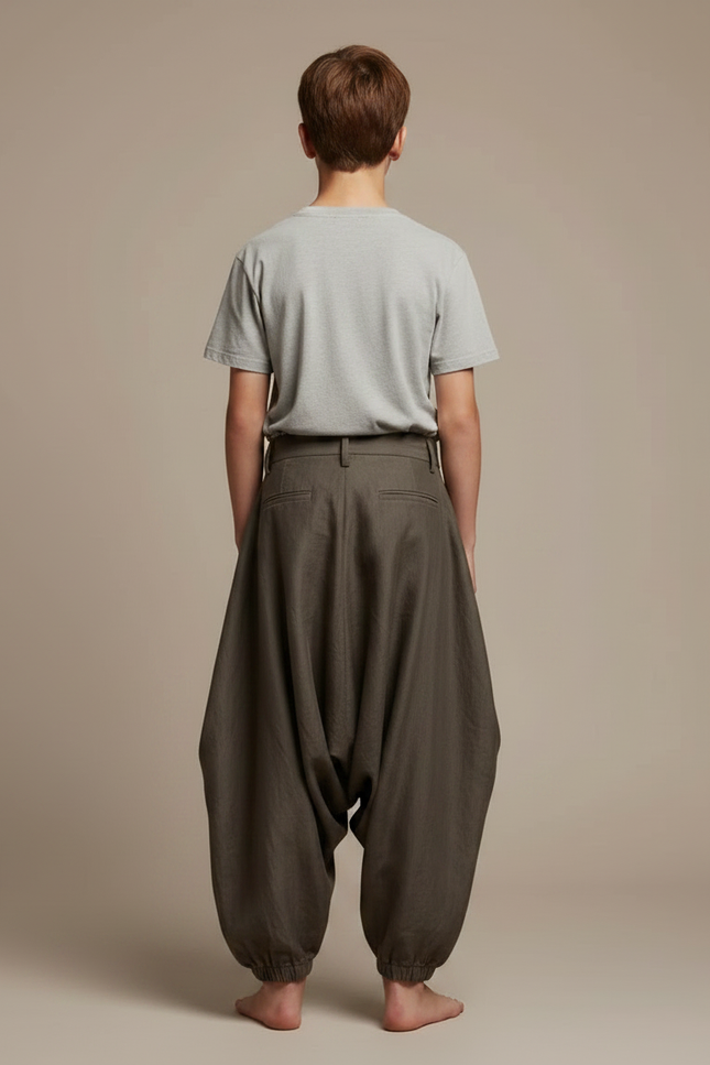 Pantalon Parachute Garçon Kaki Resserré Aux Chevilles - Lin - vue 2