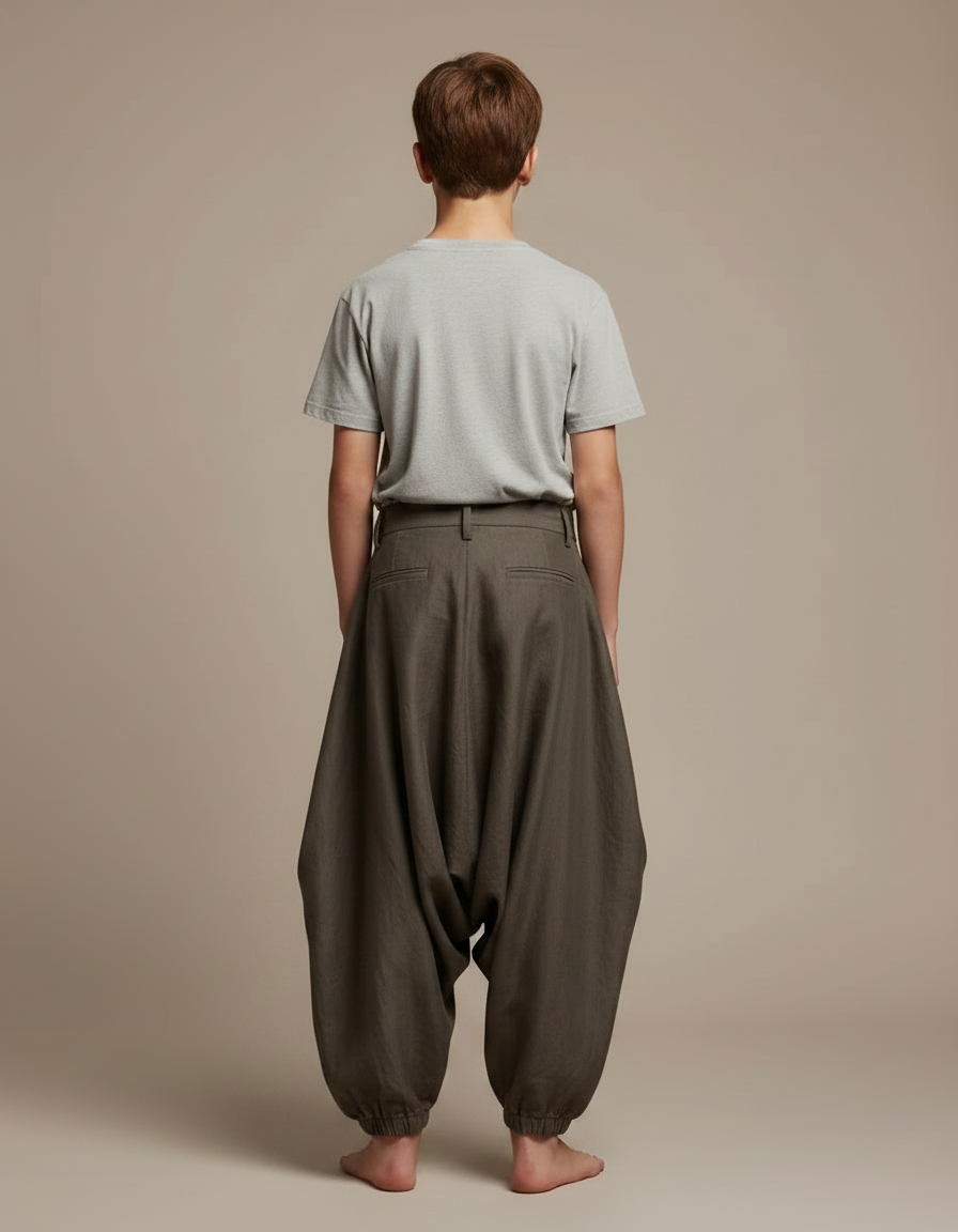 Pantalon Parachute Garçon Kaki Resserré Aux Chevilles - Lin - vue 2