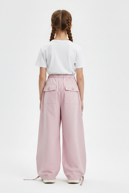 Pantalon Parachute Rose Cargo Ample Multipoches Enfant - Polyester - vue 2