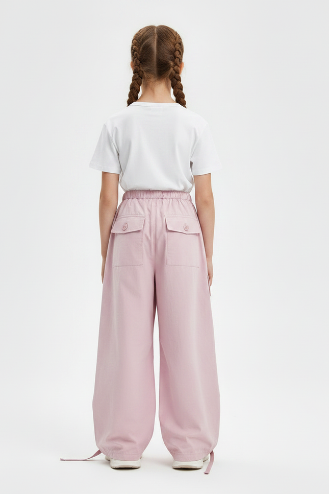 Pantalon Parachute Rose Cargo Ample Multipoches Enfant - Polyester - vue 2