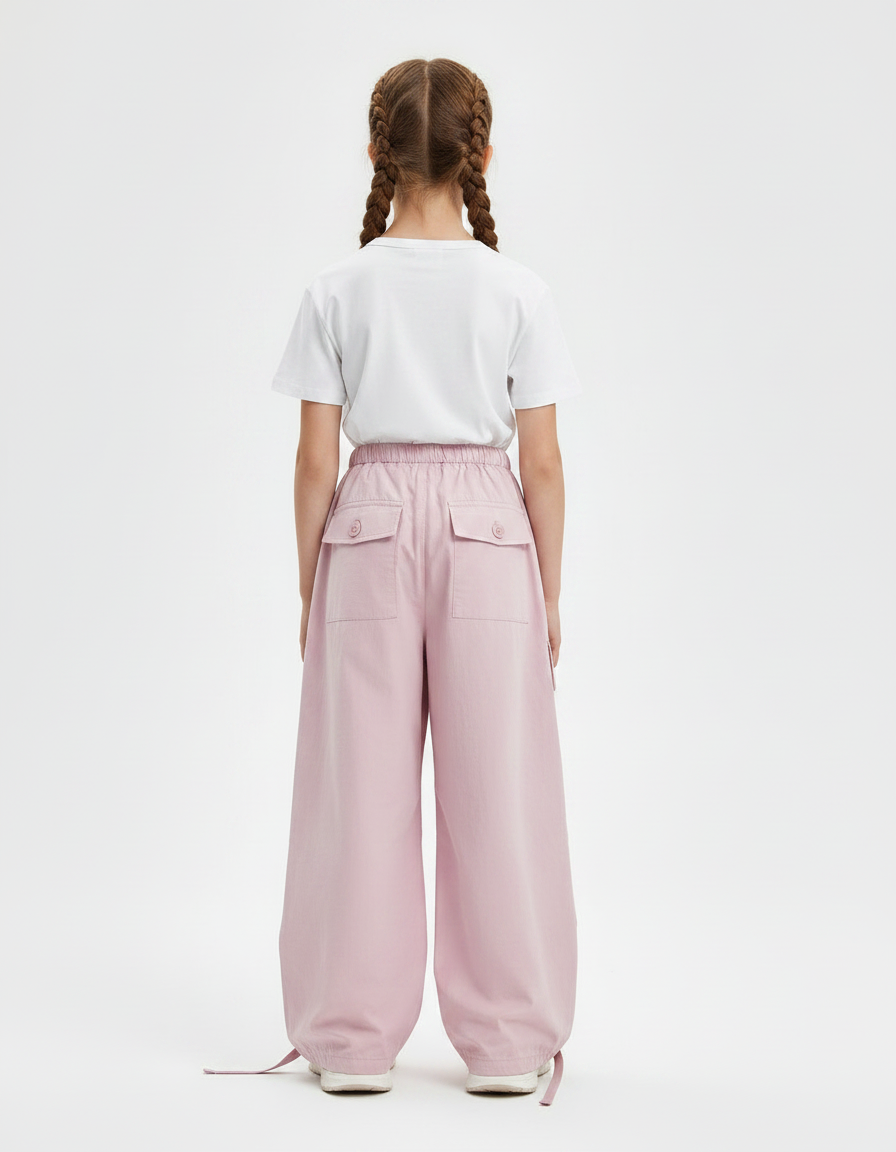 Pantalon Parachute Rose Cargo Ample Multipoches Enfant - Polyester - vue 2