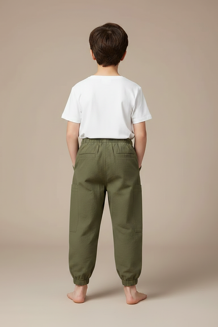 Pantalon Parachute Kaki Coton Ample Cargo Enfant - vue 2