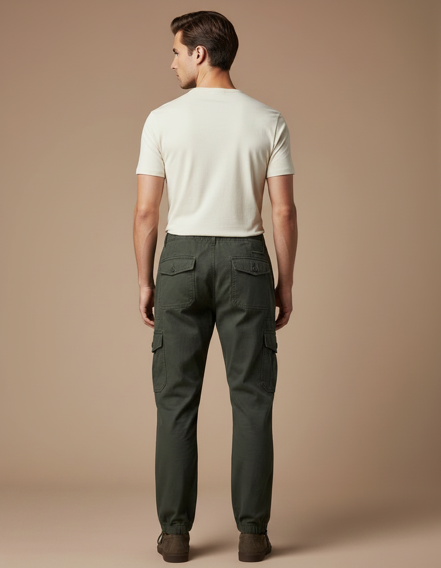 Pantalon Parachute Kaki Cargo Coton Ample Homme - vue 2